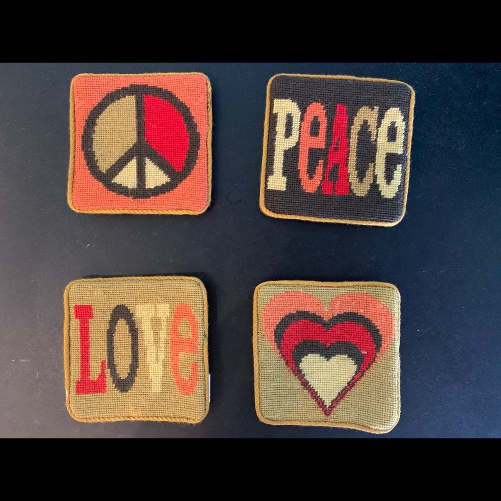 Jonathan Adler Needlepoint Peace and Love Coasters